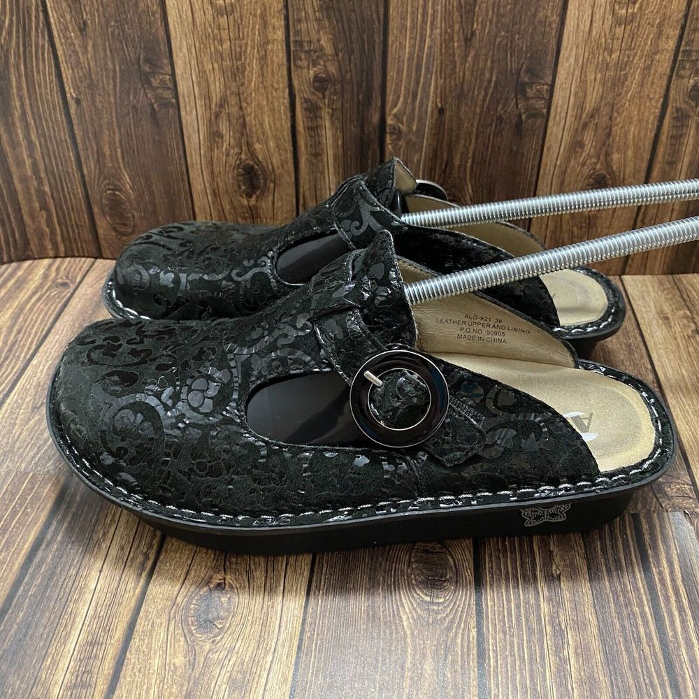 Alegria Black Vine Iridescent Clogs Size 38 or 8/8.5 US Comfort ALG-921